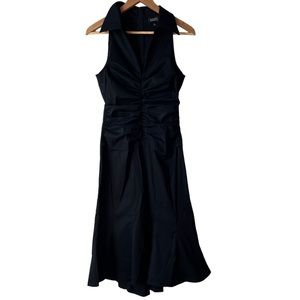 Adrianna Papell Ruched Black Midi Cocktail Dress, Size: 6